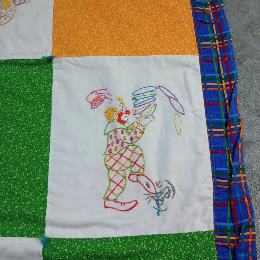 Vintage Clown Quilt Crib Blanket Handmade Colorful Hand Stitched Children Baby‎